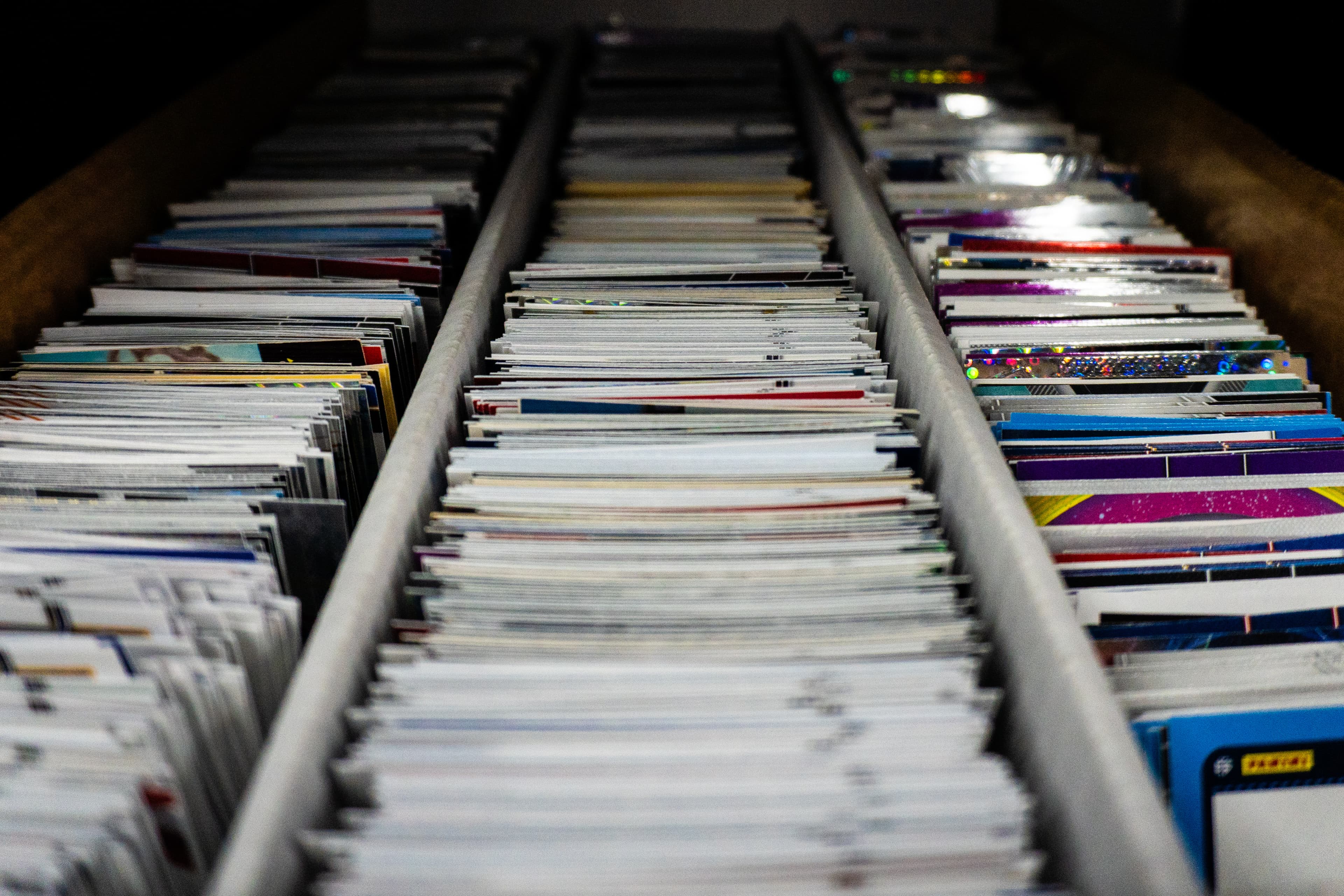Rows of sports cards ready to browse